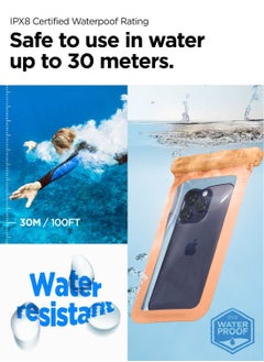 Spigen Universal Waterproof Phone case [1 Pack] IPX8 Pouch A601 Compatible with iPhone, Samsung Galaxy and Smartphone Up to 7 inches - Apricot  - Image 3
