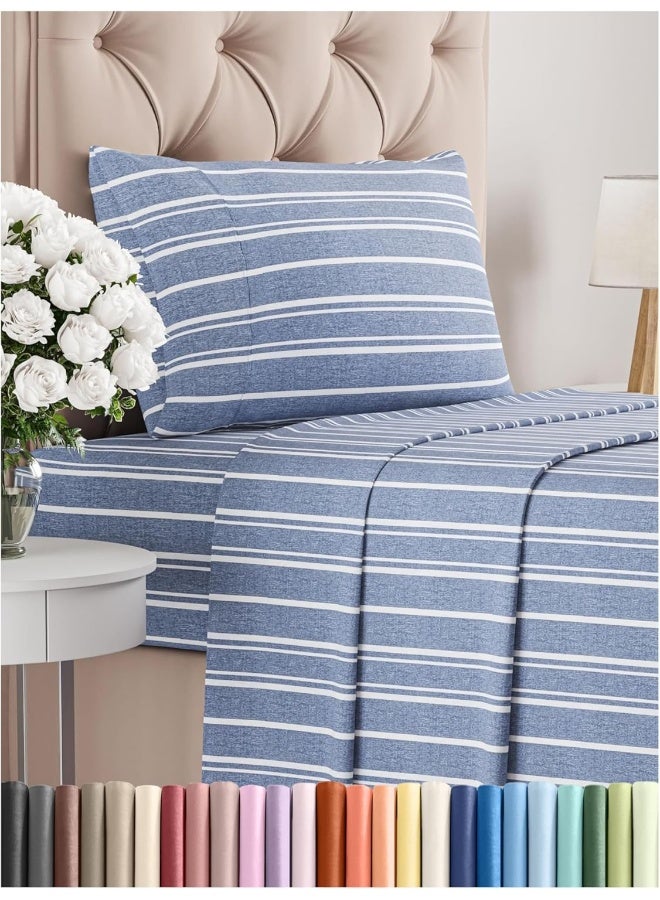 CGK Unlimited TwinXL Size 3 Piece Bedding Sheet Set - Breathable & Cooling Sheets - Hotel Luxury Bed Sheets for Kids, Teens, Women & Men - Deep Pockets - Easy-fit - Soft & Wrinkle Free - Blue Stripes Oeko-Tex Set - Image 1