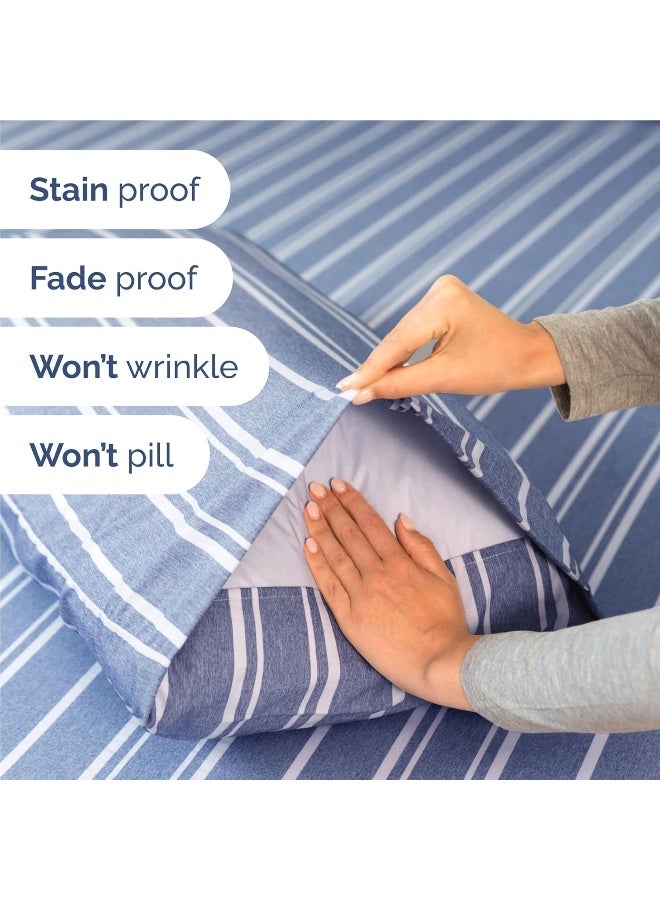 CGK Unlimited TwinXL Size 3 Piece Bedding Sheet Set - Breathable & Cooling Sheets - Hotel Luxury Bed Sheets for Kids, Teens, Women & Men - Deep Pockets - Easy-fit - Soft & Wrinkle Free - Blue Stripes Oeko-Tex Set - Image 5