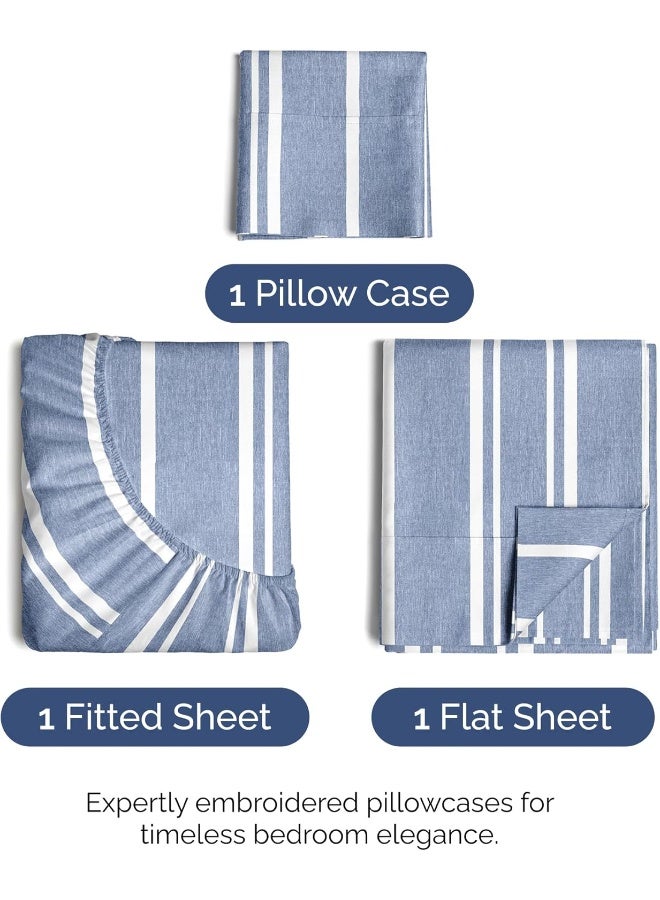 CGK Unlimited TwinXL Size 3 Piece Bedding Sheet Set - Breathable & Cooling Sheets - Hotel Luxury Bed Sheets for Kids, Teens, Women & Men - Deep Pockets - Easy-fit - Soft & Wrinkle Free - Blue Stripes Oeko-Tex Set - Image 2