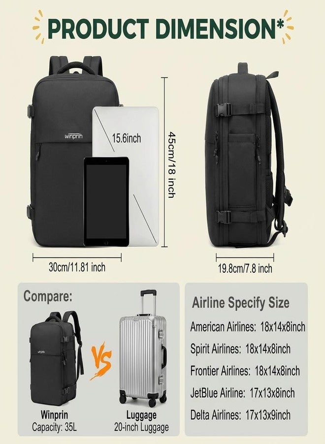 WINPRIM Carry On Backpack for Travel, 35L TSA Approved Flight Approved Backpack, Expandable Waterproof Laptop Backpack Fits 17" Computer, Weekend Bag for Men & Women (1680D Black, 35L) - Image 5