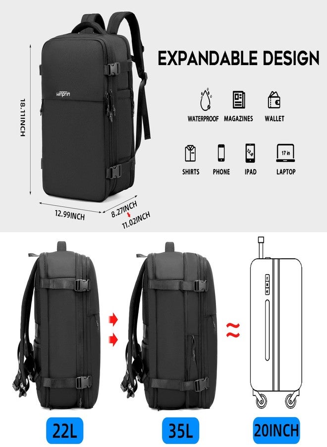 WINPRIM Carry On Backpack for Travel, 35L TSA Approved Flight Approved Backpack, Expandable Waterproof Laptop Backpack Fits 17" Computer, Weekend Bag for Men & Women (1680D Black, 35L) - Image 3