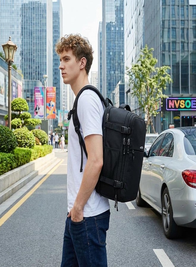 WINPRIM Carry On Backpack for Travel, 35L TSA Approved Flight Approved Backpack, Expandable Waterproof Laptop Backpack Fits 17" Computer, Weekend Bag for Men & Women (1680D Black, 35L) - Image 2