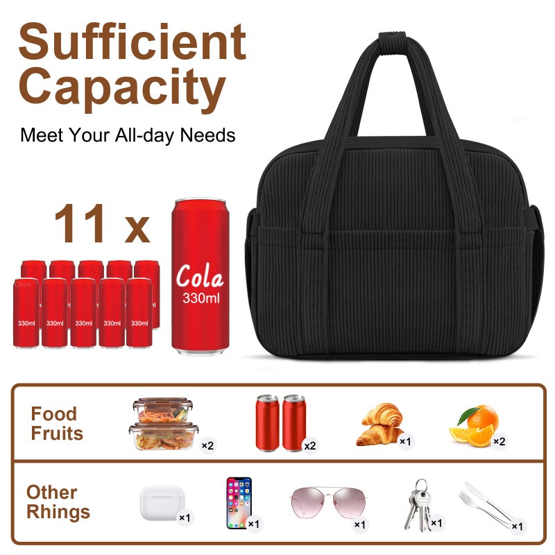 KUBYA Corduroy Lunch Box Lunch Bag for Women Men, Cute Strawberry Small Insulated Reusable Work Leakproof Simple Lunch Boxes Tote Bag Adults Cooler Bag - Image 2