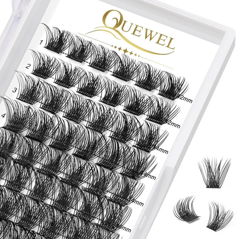 QUEWEL Cluster Lashes 72 Pcs Individual Lashes Wide Stem D Curl 1218mm Length DIY Eyelash Extension False Eyelashes Individual Mega Styles Soft for Personal Makeup Use at Home MegaDMIX1218