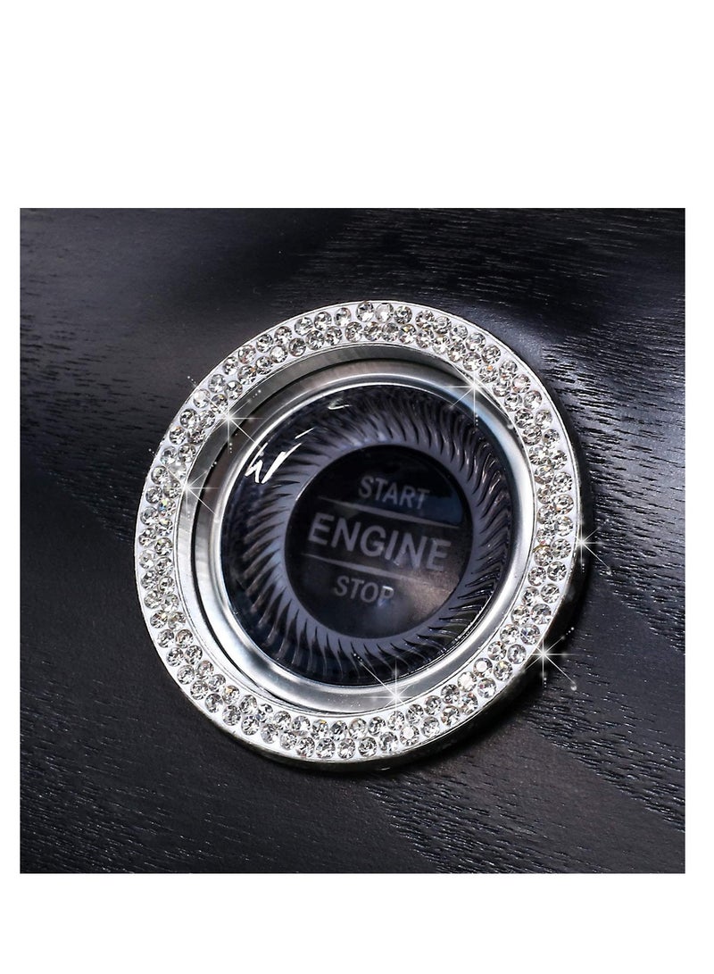 SYOSI Car Supplies One-Key Start Button Decorative Ring, Diamond-Set Crystal Ignition Ring Car Volume Button Decorative Ring, Bling Car Interior Accessory for Women, Silver - Image 3