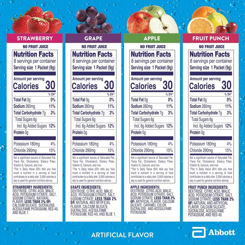 Pedialyte Electrolyte Powder, Hydration Drink for Kids & Adults, Variety Pack: Strawberry, Fruit Punch, Grape, and Apple, 24 Powder Packets - Image 5