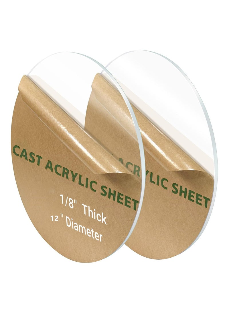 Generic Round Plexiglass Sheet, 2 Pieces 12 Inch Diameter Clear Acrylic Circle, Round Cake Disk Acrylic Sheet, Plexiglass Table Top, Round Acrylic Backdrop, 1/8”Thick  - Image 1