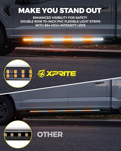 Xprite 2PCS 70 Inch Running Board Lights 864 LED Emergency Strobe Light Strip Truck LED Light Strip Flexible Waterproof Running Board Emergency Lights for Trucks Pickup SUV Jeep Amber White - Image 3