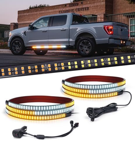 Xprite 2PCS 70 Inch Running Board Lights 864 LED Emergency Strobe Light Strip Truck LED Light Strip Flexible Waterproof Running Board Emergency Lights for Trucks Pickup SUV Jeep Amber White - Image 1