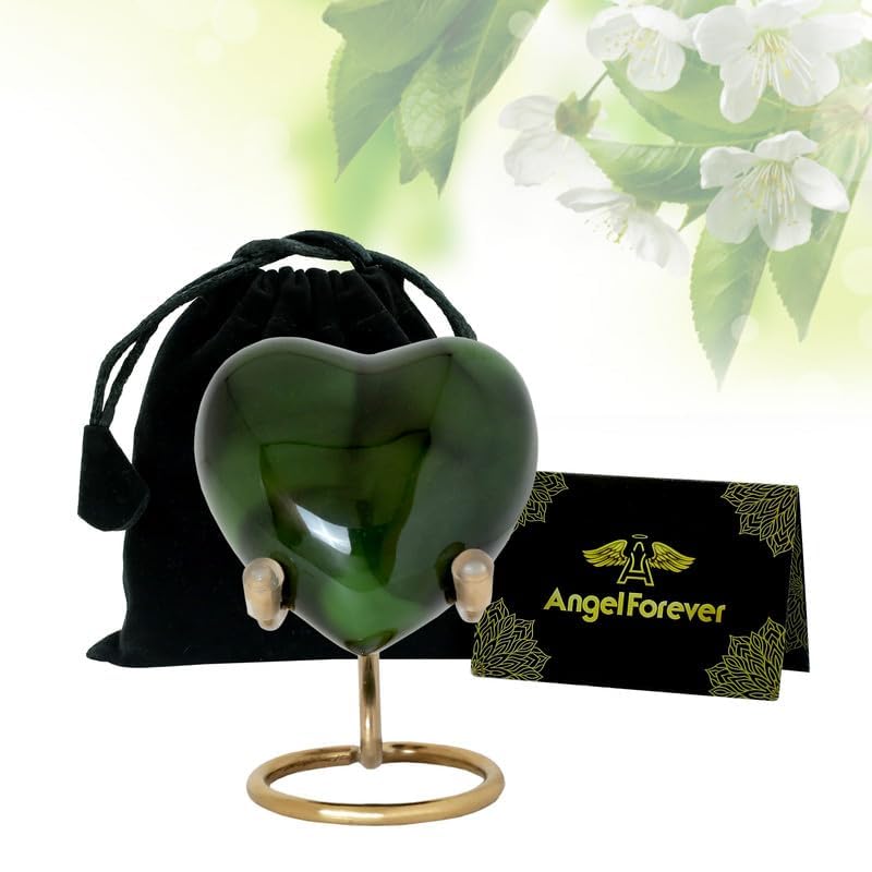 ANGELFOREVER Heart Urn with Stand & Box Keepsake Urn for Human Ashes Mini Cremation Urn for Men & Women (Dark Green) - Image 2