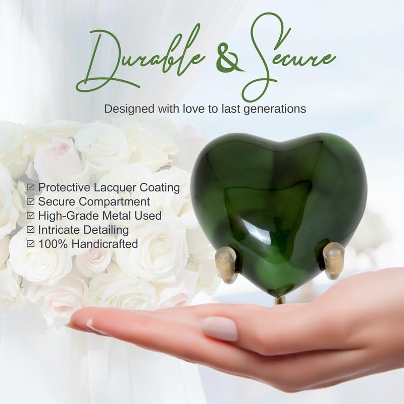 ANGELFOREVER Heart Urn with Stand & Box Keepsake Urn for Human Ashes Mini Cremation Urn for Men & Women (Dark Green) - Image 4