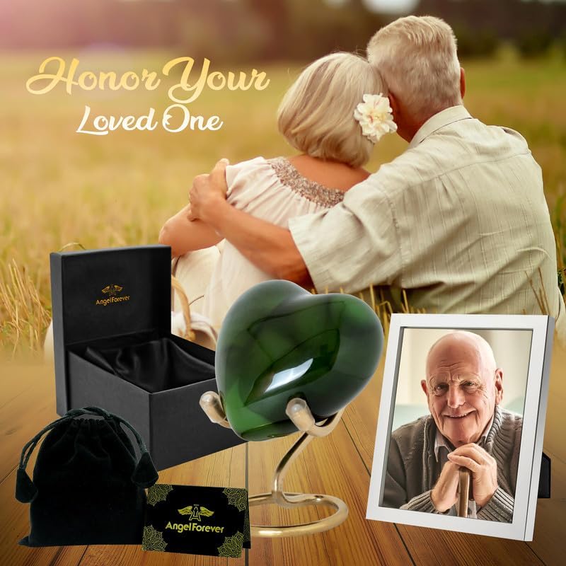 ANGELFOREVER Heart Urn with Stand & Box Keepsake Urn for Human Ashes Mini Cremation Urn for Men & Women (Dark Green) - Image 5