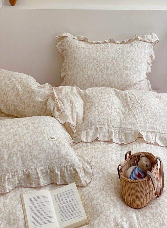 AOJIM Muslin Cotton Duvet Cover with Forest Themed Patterns, Pure Cotton Super Soft Comforter Cover 79X90'', Ruffled Edge Bedding Duvet Cover 2-Layer Gauze for Kids Adults, No Quilt or Pillowcases - Image 3