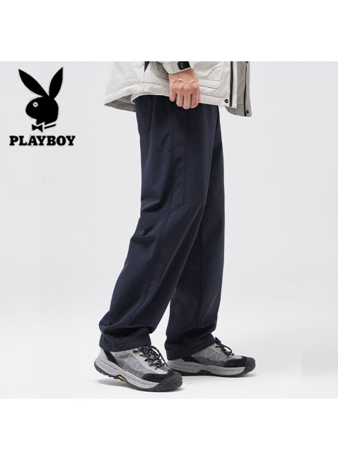 Playboy Men's Casual Pants Autumn Winter New Outdoor Three-resistant Softshell Loose Straight-leg Plus Size Fleece-lined Pants - Image 2