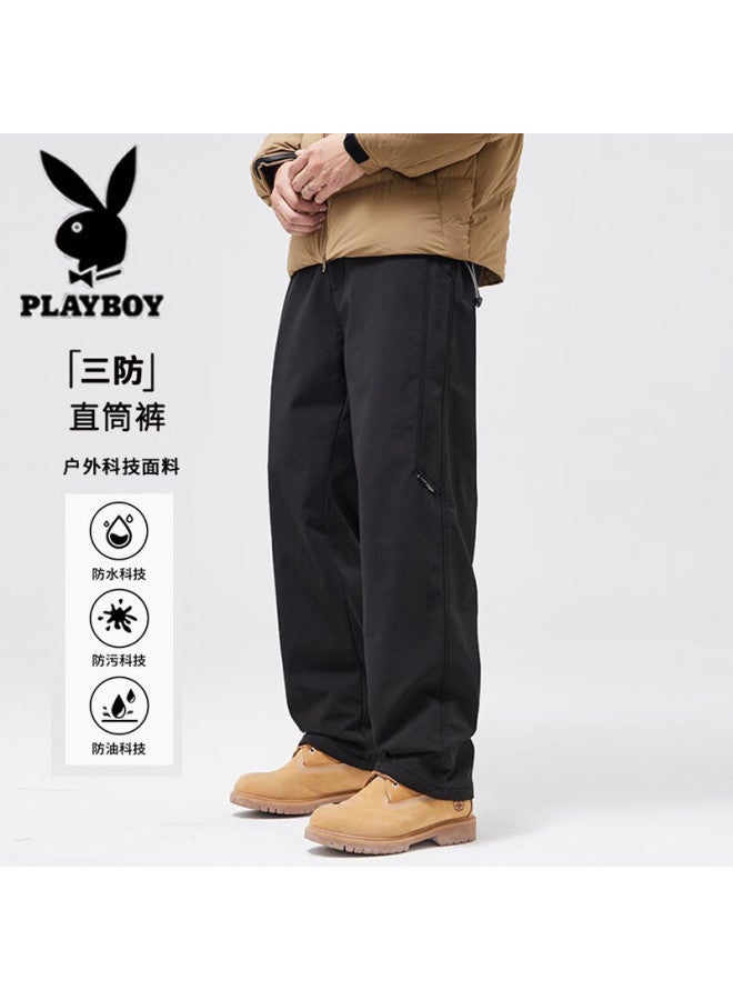 Playboy Men's Casual Pants Autumn Winter New Outdoor Three-resistant Softshell Loose Straight-leg Plus Size Fleece-lined Pants - Image 1