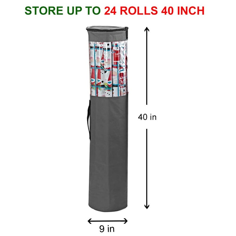 ProPik Gift Wrapping Paper Storage Organizer Bag, Store Up To 25 Rolls 40 Inch, Heavy Duty Polyester plus PVC Clear Bag With Handles And Zippered Top For Holiday Gift Wrap And Ribbons (Grey) - Image 4