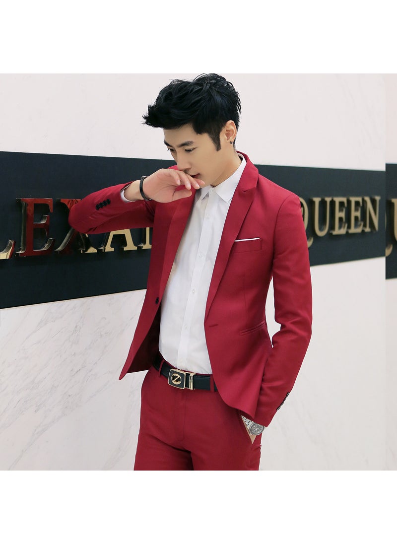 Generic Slim Fit Casual Mens Pure Color Small Suit Korean Style Fashionable Youth Spring Autumn Cotton Blend Long Sleeve Jacket sky blue  - Image 4