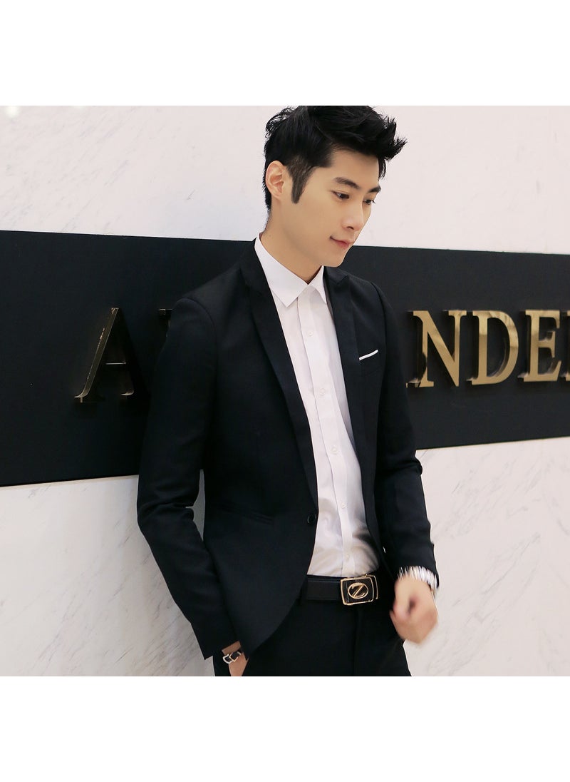Generic Slim Fit Casual Mens Pure Color Small Suit Korean Style Fashionable Youth Spring Autumn Cotton Blend Long Sleeve Jacket sky blue  - Image 5