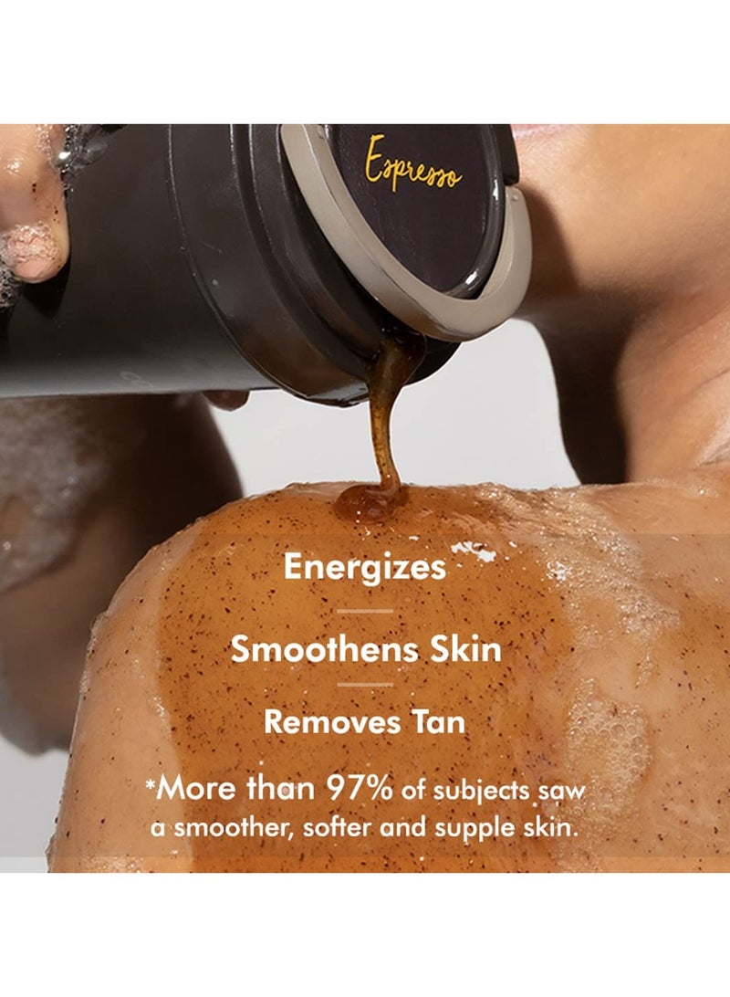 إم كافيين غسول الجسم المقشر بالقهوة الإسبريسو بالقهوة مع حمض الهيدروكسي الطبيعي | غسول الجسم لإزالة السمرة لبشرة ناعمة وملساء | جل استحمام منشط بالقهوة | 300 مل في فنجان قهوة - Image 3