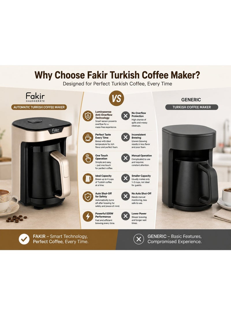 Fakir Turkish Coffee Maker 535W - Automatic Arabic Mocha Coffee & Milk Warmer with Pot, Multi-Cup Capacity, Auto Shutoff, Overheat Protection & Easy Cleaning for Home, Office & Gatherings - Image 4