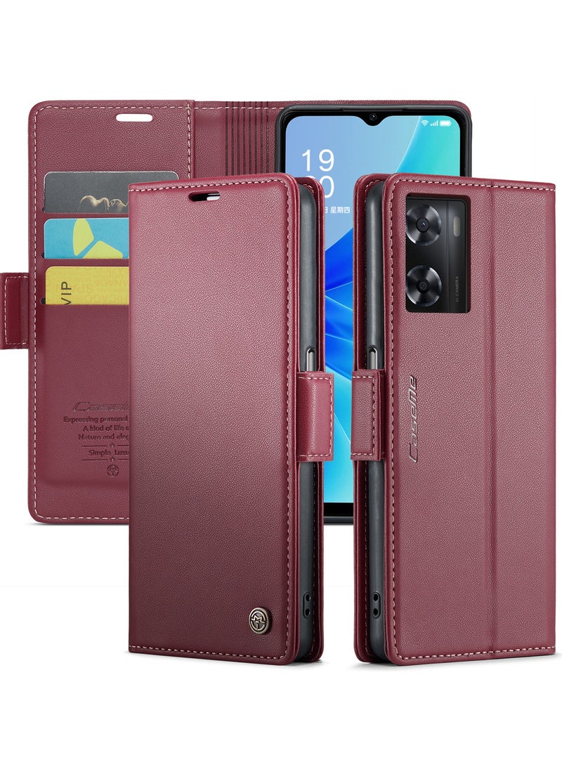 CaseMe Phone Case Luxury PU Leather Design Anti Fingerprint 023 Flip Cover Card Slot Holder Cover For Oppo A57/ A77/ A57s/ A57E/Oneplus Nord N300/Nord N20 SE (Red) - Image 2