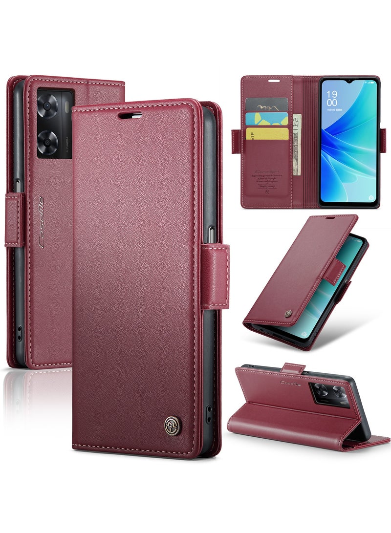 CaseMe Phone Case Luxury PU Leather Design Anti Fingerprint 023 Flip Cover Card Slot Holder Cover For Oppo A57/ A77/ A57s/ A57E/Oneplus Nord N300/Nord N20 SE (Red) - Image 1