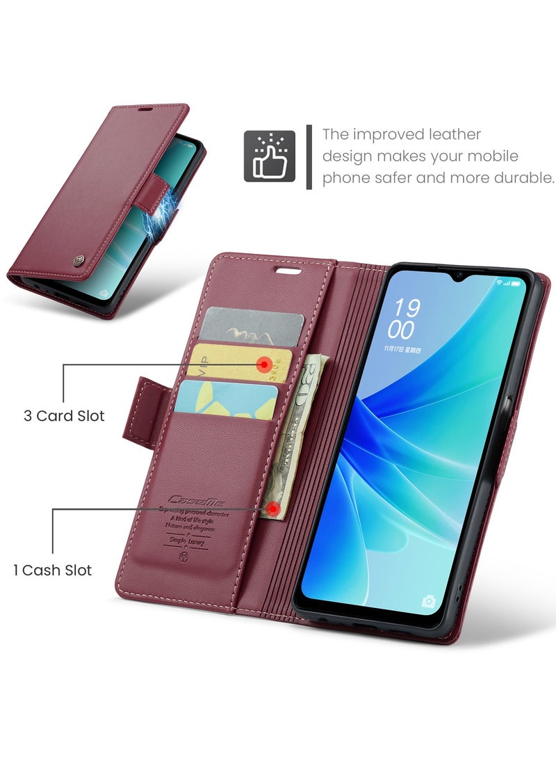 CaseMe Phone Case Luxury PU Leather Design Anti Fingerprint 023 Flip Cover Card Slot Holder Cover For Oppo A57/ A77/ A57s/ A57E/Oneplus Nord N300/Nord N20 SE (Red) - Image 5