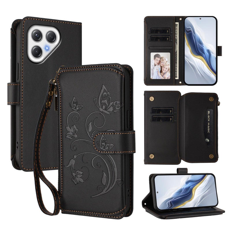 erorex For Tecno Pova 7 4G    Multi-card Zipper Wallet Leather Phone Case(Black) - Image 1