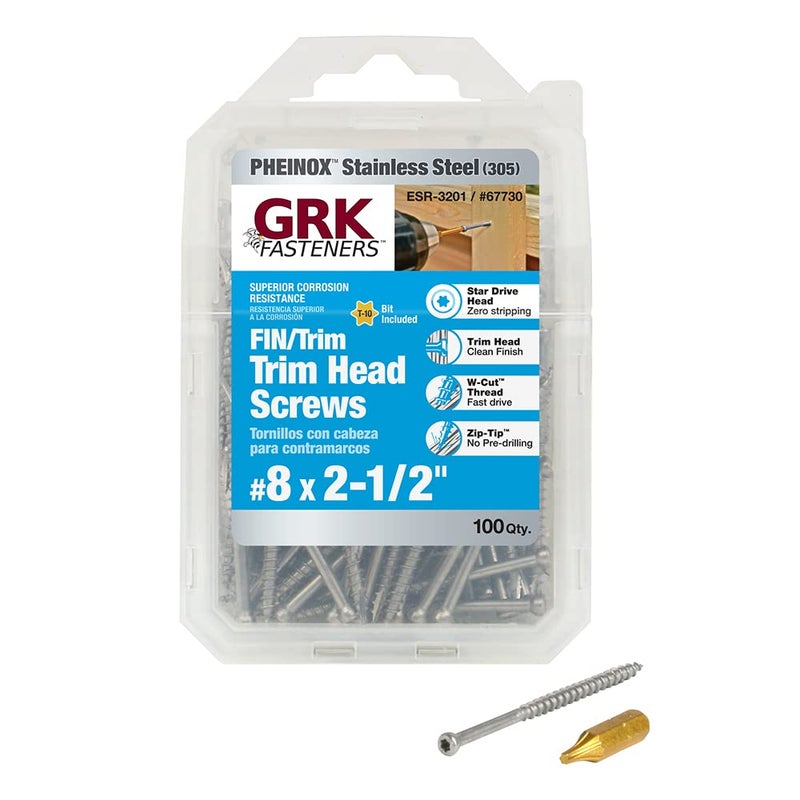 67730#8 x 2-1/2" FIN/Trim™ 305 Stainless Steel Finish Screws 100 Count