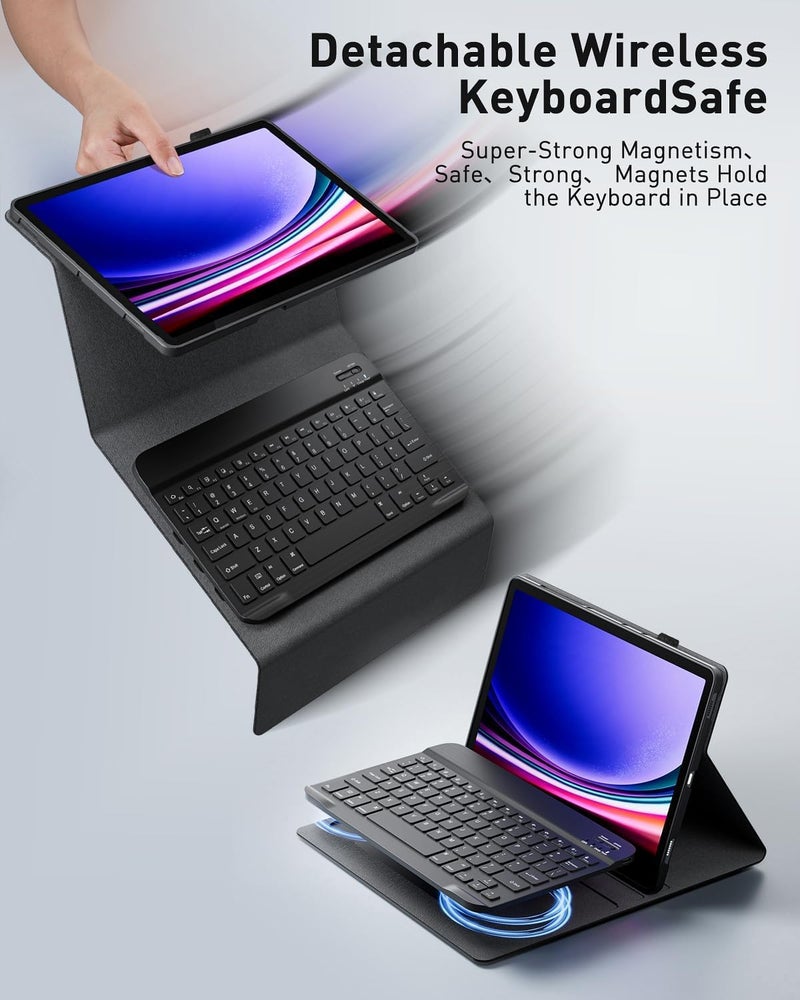 RTSY Keyboard Case for Lenovo Tab P12 (12.7 Inch) with Pen Holder Slot, Mutiple Viewing Angle, Magnetically Detachable Wireless Bluetooth Keyboard with Smart Cover for TB-370FU (Black) - Image 5