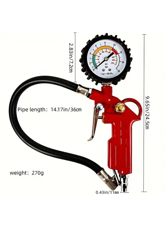 Red Tire Pressure Inflator Gun with Gauge American Port Compact Automotive Repair Tool - Image 2