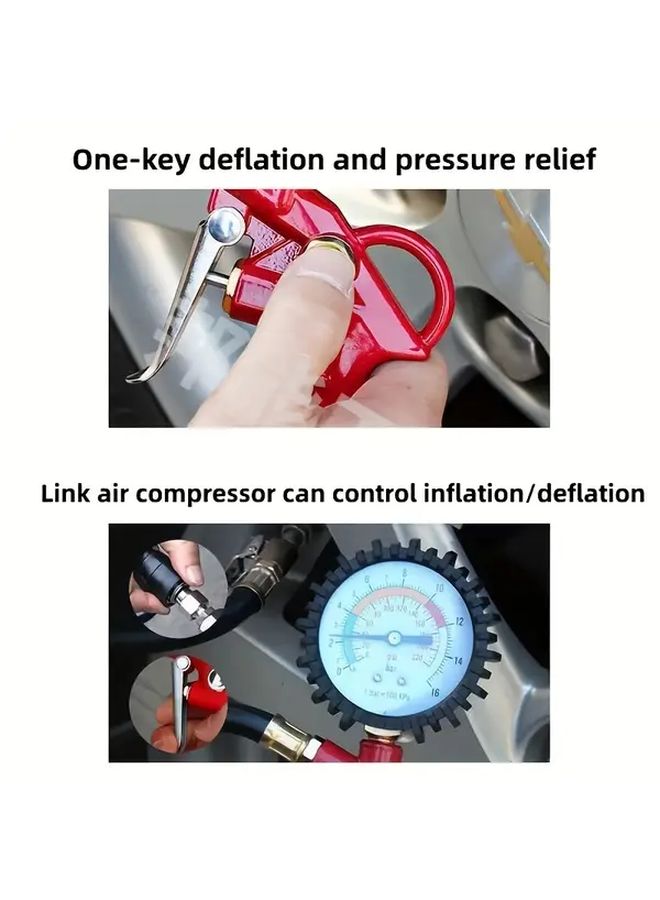 Red Tire Pressure Inflator Gun with Gauge American Port Compact Automotive Repair Tool - Image 3