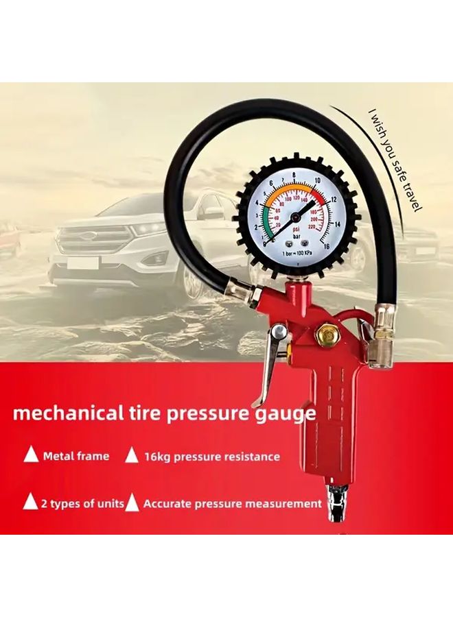 Red Tire Pressure Inflator Gun with Gauge American Port Compact Automotive Repair Tool - Image 1
