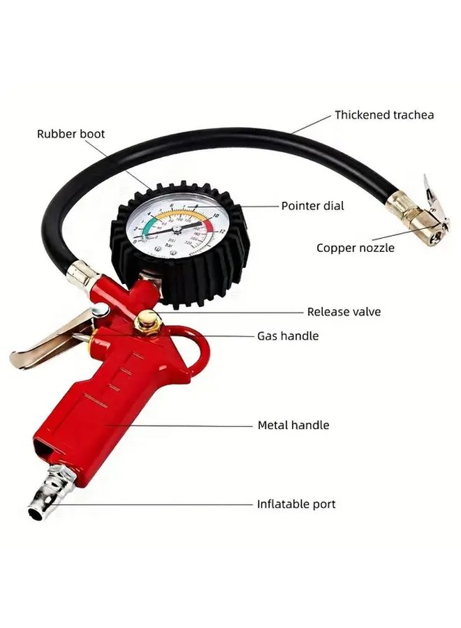 Red Tire Pressure Inflator Gun with Gauge American Port Compact Automotive Repair Tool - Image 4