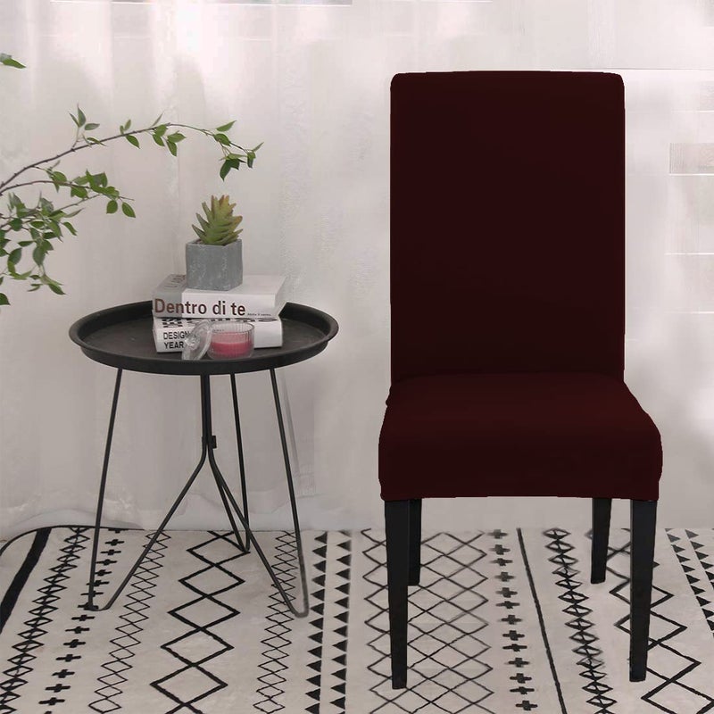 HOTKEI Pack of 2 Wine Color Elastic Stretchable Dining Table Chair Seat Cover Protector Slipcover for Dining Table Chair Covers Stretchable 1 Piece Pack of 2 Seater - Image 5