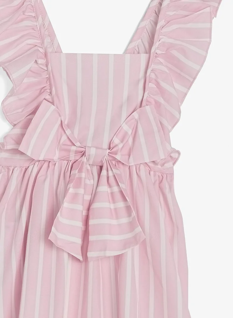Pinata  Bow Frill Shoulder Stripe Pink Dress for Women | Best Price UAE