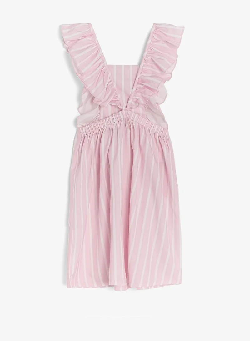 Pinata  Bow Frill Shoulder Stripe Pink Dress for Women | Best Price UAE