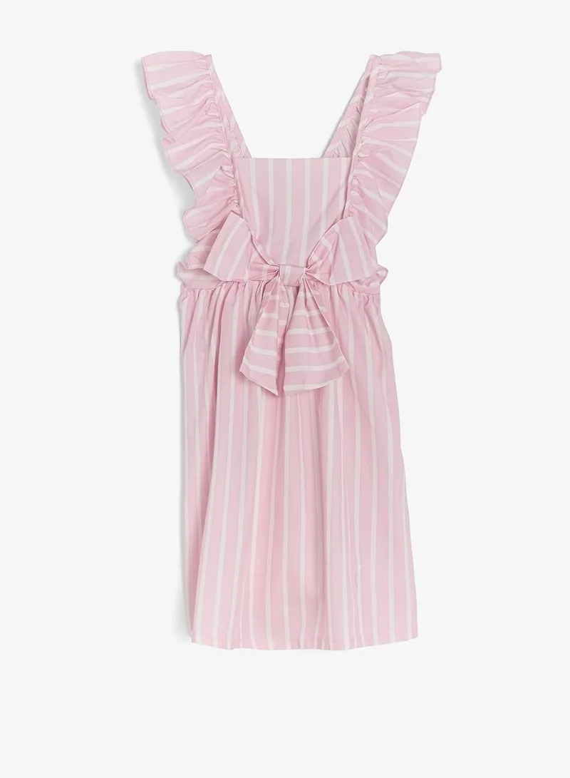 Pinata Bow Frill Shoulder Stripe Pink Dress