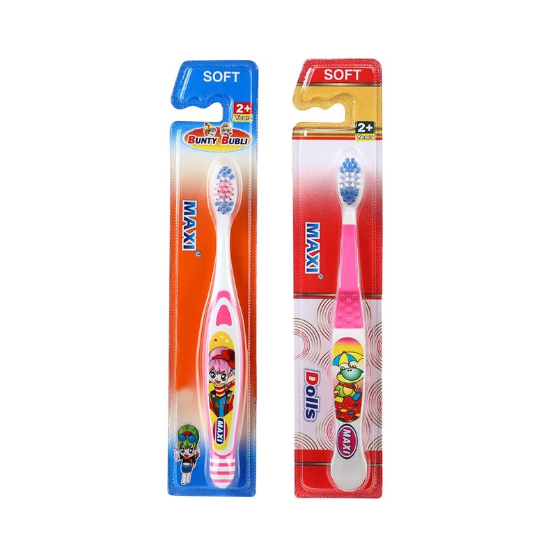 MAXI Oral Care Combo Of 8(4 Kids) Dolls Junior Manual Toothbrush & (4 Kids) Bunty Bubli Junior Toothbrush, 8 pieces,Multicolour - Image 3