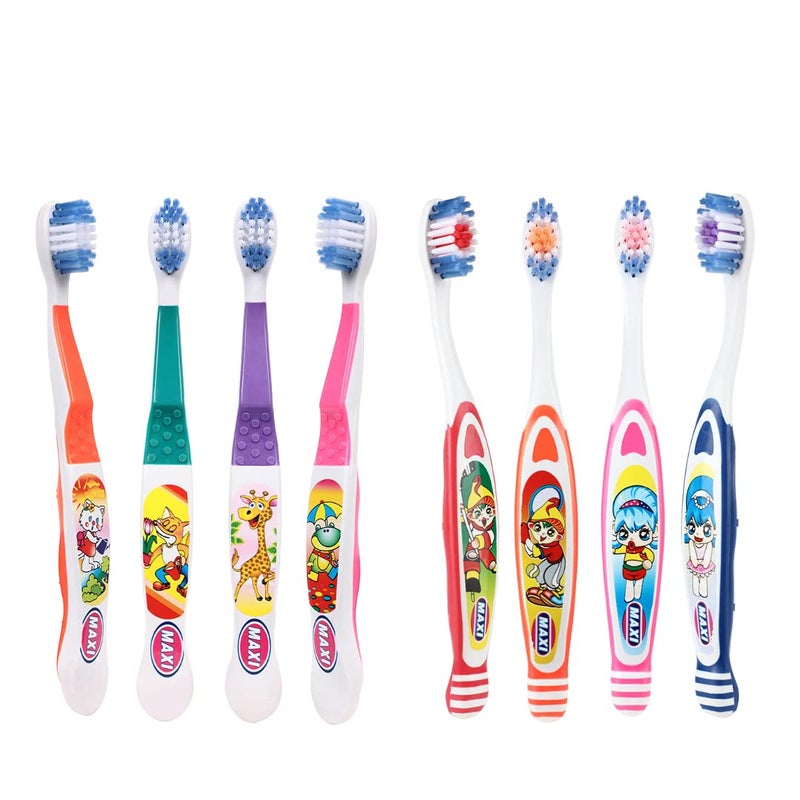 MAXI Oral Care Combo Of 8(4 Kids) Dolls Junior Manual Toothbrush & (4 Kids) Bunty Bubli Junior Toothbrush, 8 pieces,Multicolour - Image 1