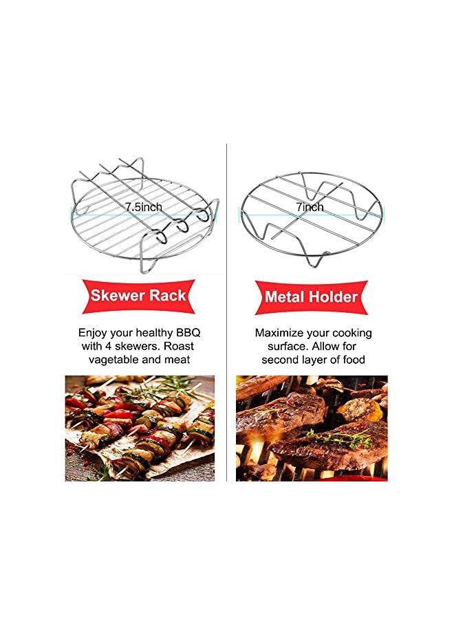Raxoom Fryer Accessories for Cosori Ninja and Philips, Set of 5/9, Fit all 3.7QT - 5.3QT - 5.8QT,Non-stick Barrel/Pan + Metal Holder + Multi-Purpose Rack with Skewers and Silicone Mat (SET OF 5) - Image 3