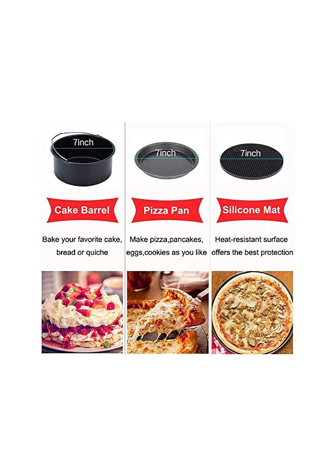 Raxoom Fryer Accessories for Cosori Ninja and Philips, Set of 5/9, Fit all 3.7QT - 5.3QT - 5.8QT,Non-stick Barrel/Pan + Metal Holder + Multi-Purpose Rack with Skewers and Silicone Mat (SET OF 5) - Image 2