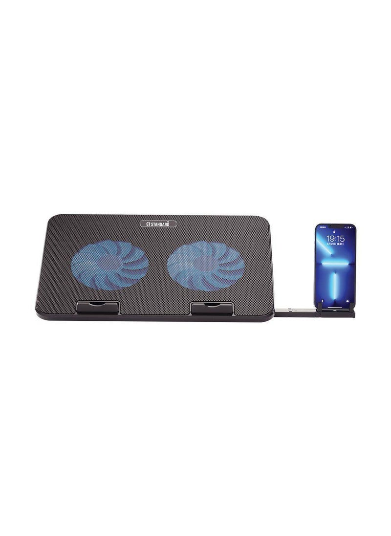 St Standard ICE-02 RGB Gaming Laptop Cooling Pad Stand with Mobile Holder – 2*blue Led Fans – UP to 15.6 Inch  - Image 1