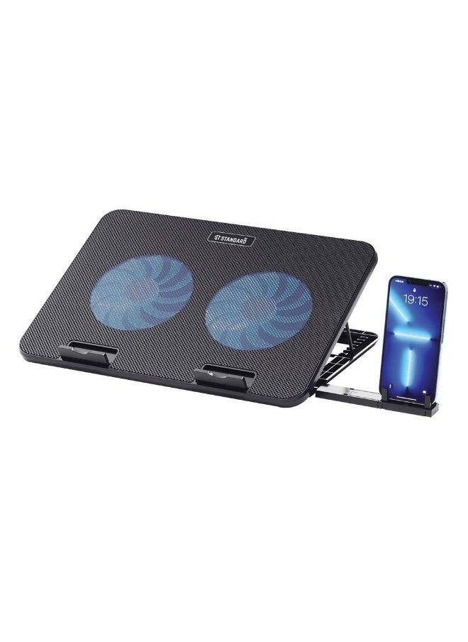 St Standard ICE-02 RGB Gaming Laptop Cooling Pad Stand with Mobile Holder – 2*blue Led Fans – UP to 15.6 Inch  - Image 3