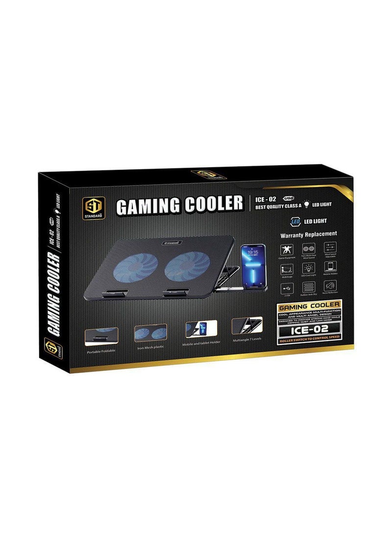 St Standard ICE-02 RGB Gaming Laptop Cooling Pad Stand with Mobile Holder – 2*blue Led Fans – UP to 15.6 Inch  - Image 4