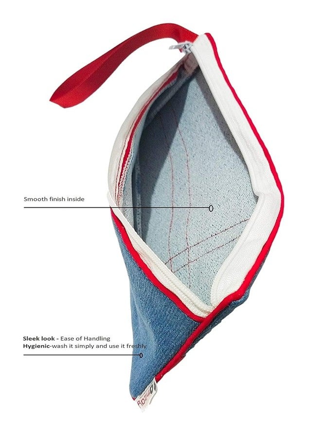 athizay combo of Love handbags Denim for women Top handle Bags with Handcrafted Red Love Heart Printed Bow Detail Wooden handles + stretch denim pouch - Image 5