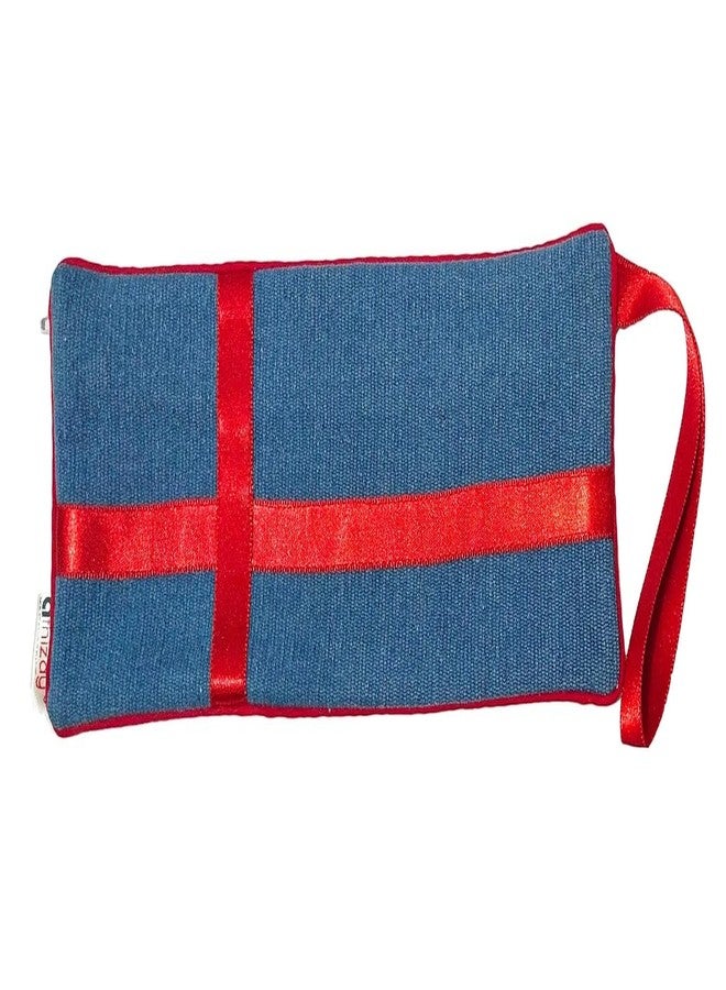 athizay combo of Love handbags Denim for women Top handle Bags with Handcrafted Red Love Heart Printed Bow Detail Wooden handles + stretch denim pouch - Image 3