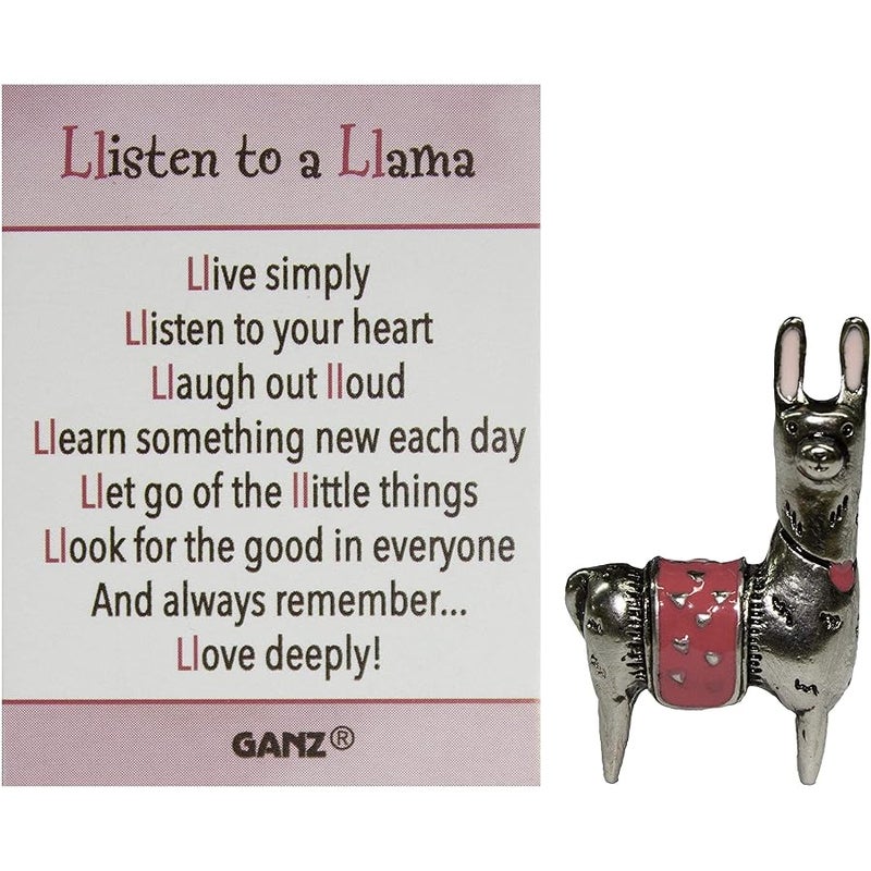 GANZ Listen to a Llama Inspirational Zinc Pocket Charm w/Story Card - Image 1