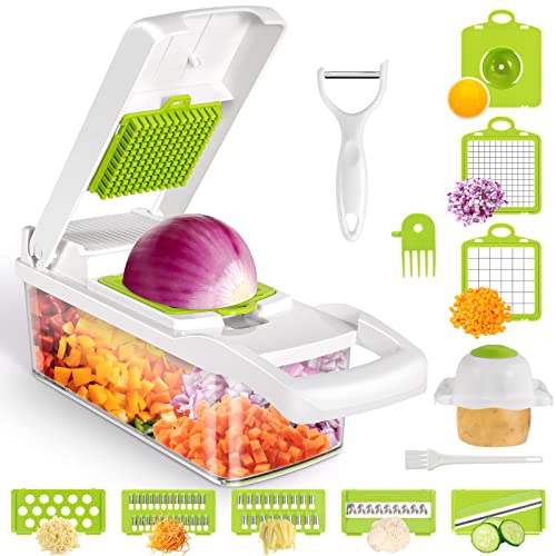 RJISZTA Vegetable Chopper, RJISZTA 13 in 1 Kitchen Food Onion Vegetable Chopper Slicer Dicer Cutter with 8 Blades, Egg slicer,Storage Container for Tomato Potato Carrot Salad - Image 1